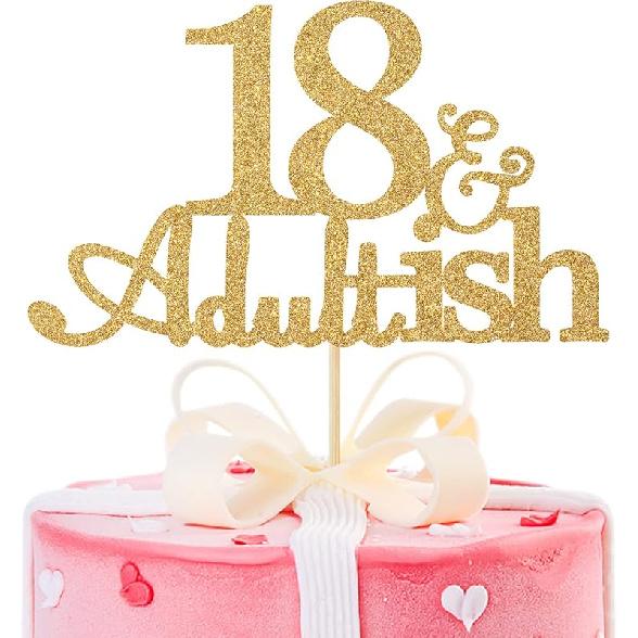 Black Glitter 18 and Adultish Cake Topper for Eighteen Birthday Party, Time To Adult Cake Decorations, 18th Birthday Party Decorations for Girls Boys
