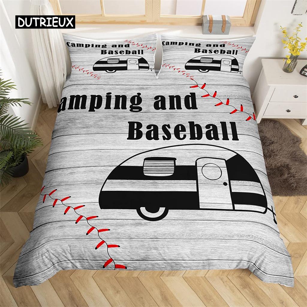 Baseball Duvet Cover Polyester Sports Theme Bedding Set King Baseball Gaming Geometry Stripe Quilt Cover For Ball Lover Boy Girl