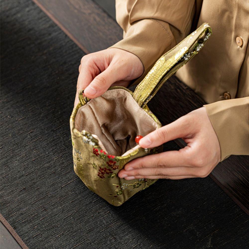 Chinese Style Brocade Storage Bag Makeup Bag Embroidered Handbag Hanfu Teacup Cloth Pouch  Travel