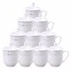 Taoxianghui Ceramic Mug with Lid, Conference Cup, Office Cup with Lid, Meeting Cup, Water Cup for Meetings, Bone China Tea Cups, Set of 10