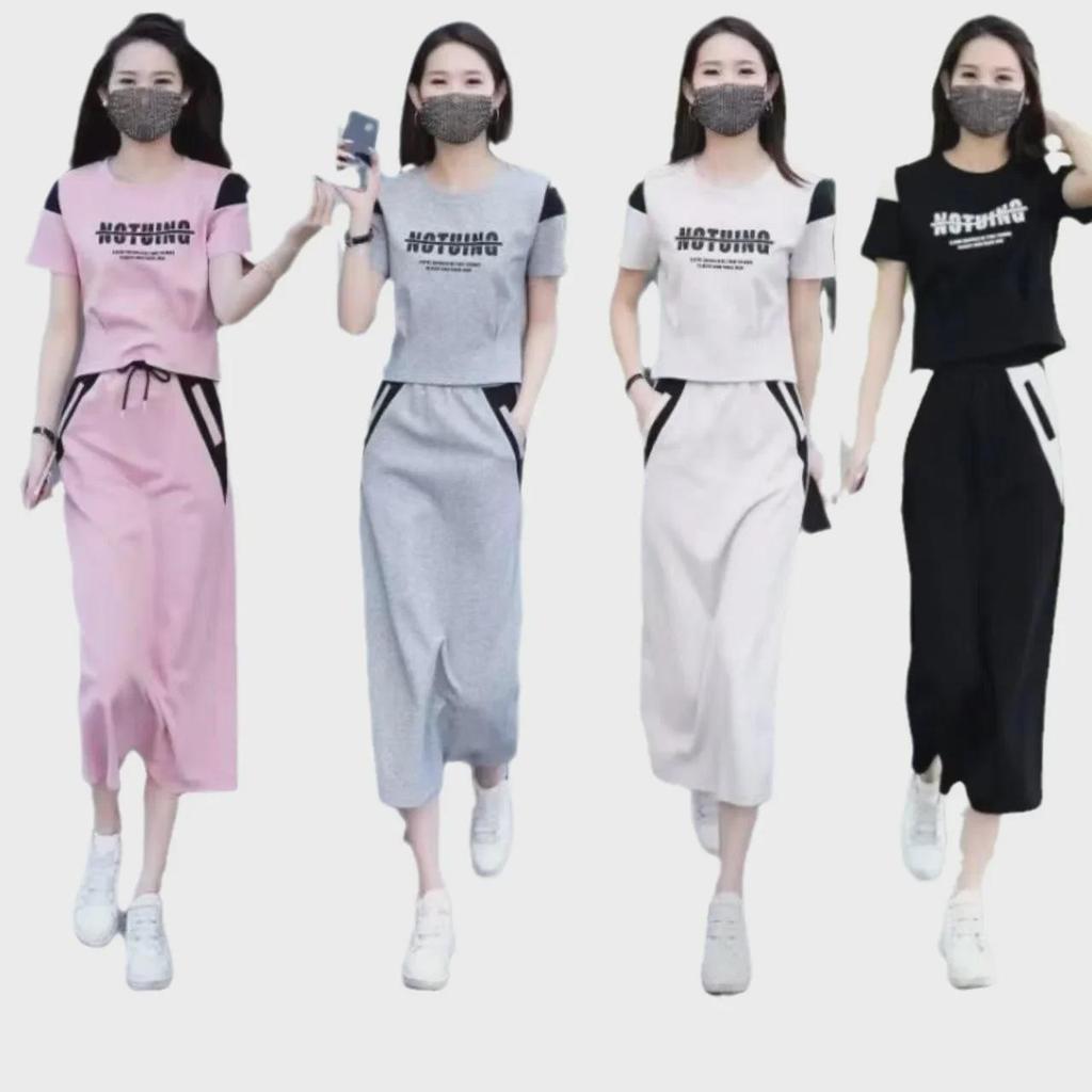 Damski Modny Letni Strój Casualowy: Zestaw dwuczęściowy: T-shirt z krótkim rękawem i spódnica midi