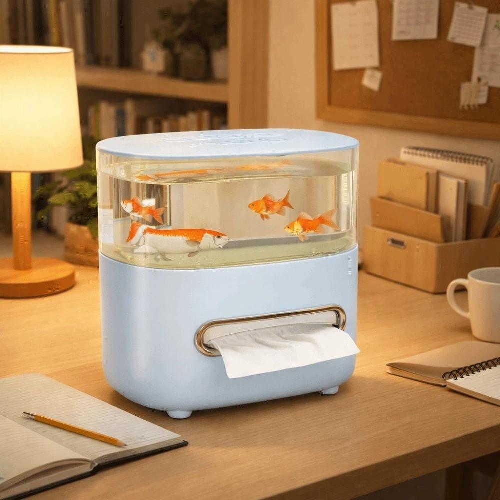 Cutie de șervețele antiderapantă Cutie de depozitare cu două straturi 2 în 1 Acvariu de birou Sufragerie
