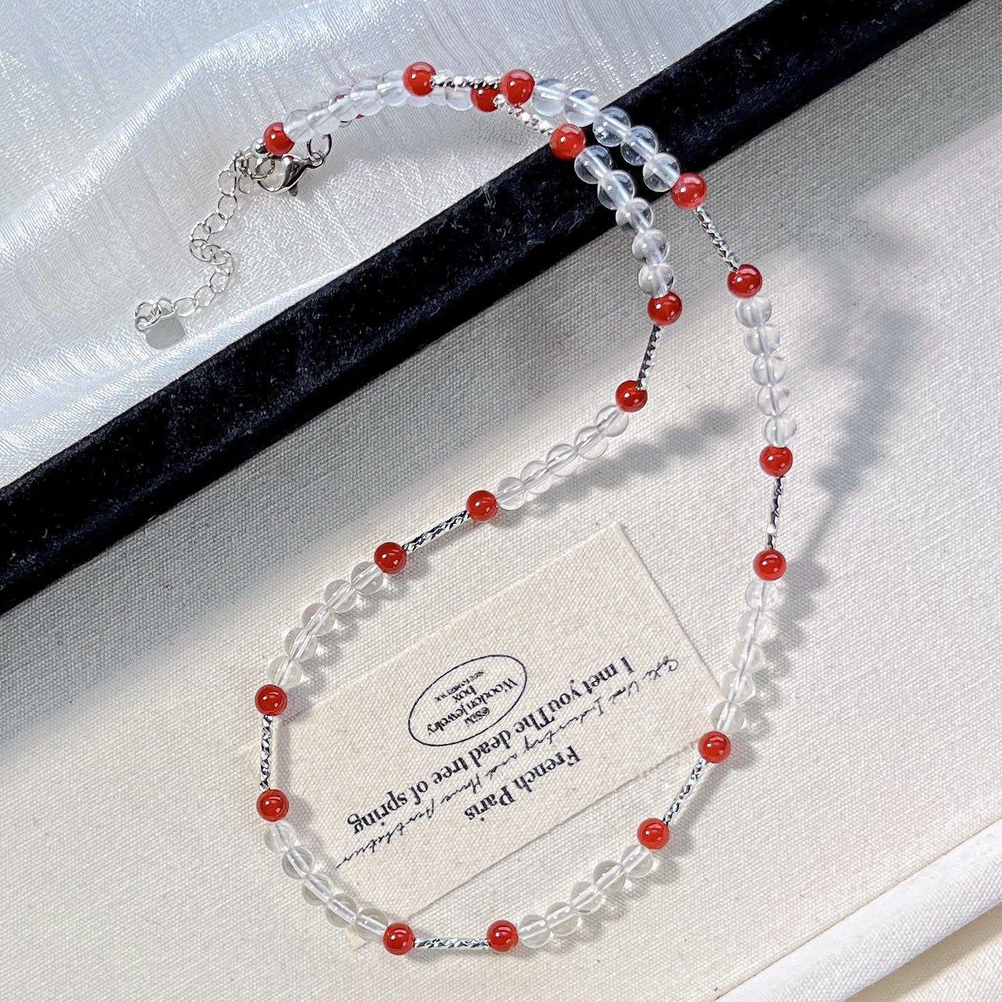 4Mm High Quality Natural White Crystal Chalcedony Design Clavicle Chain Necklace