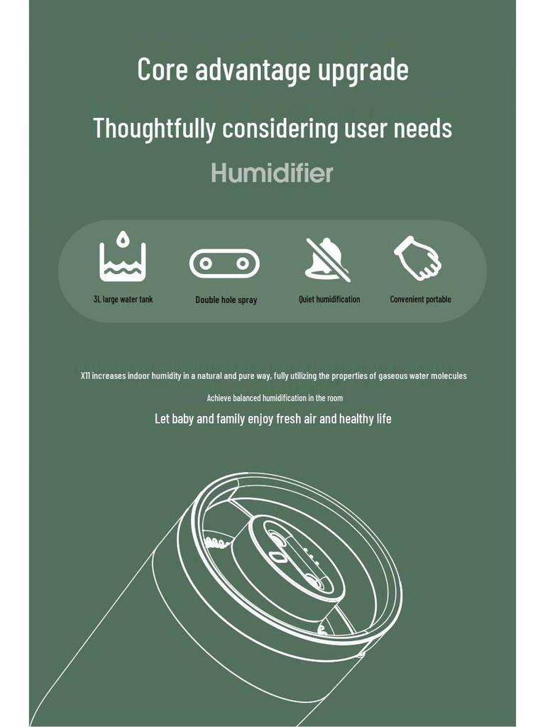 Double Nozzle 3000ml Humidifier for Home & Office - Large Capacity & Mist Volume