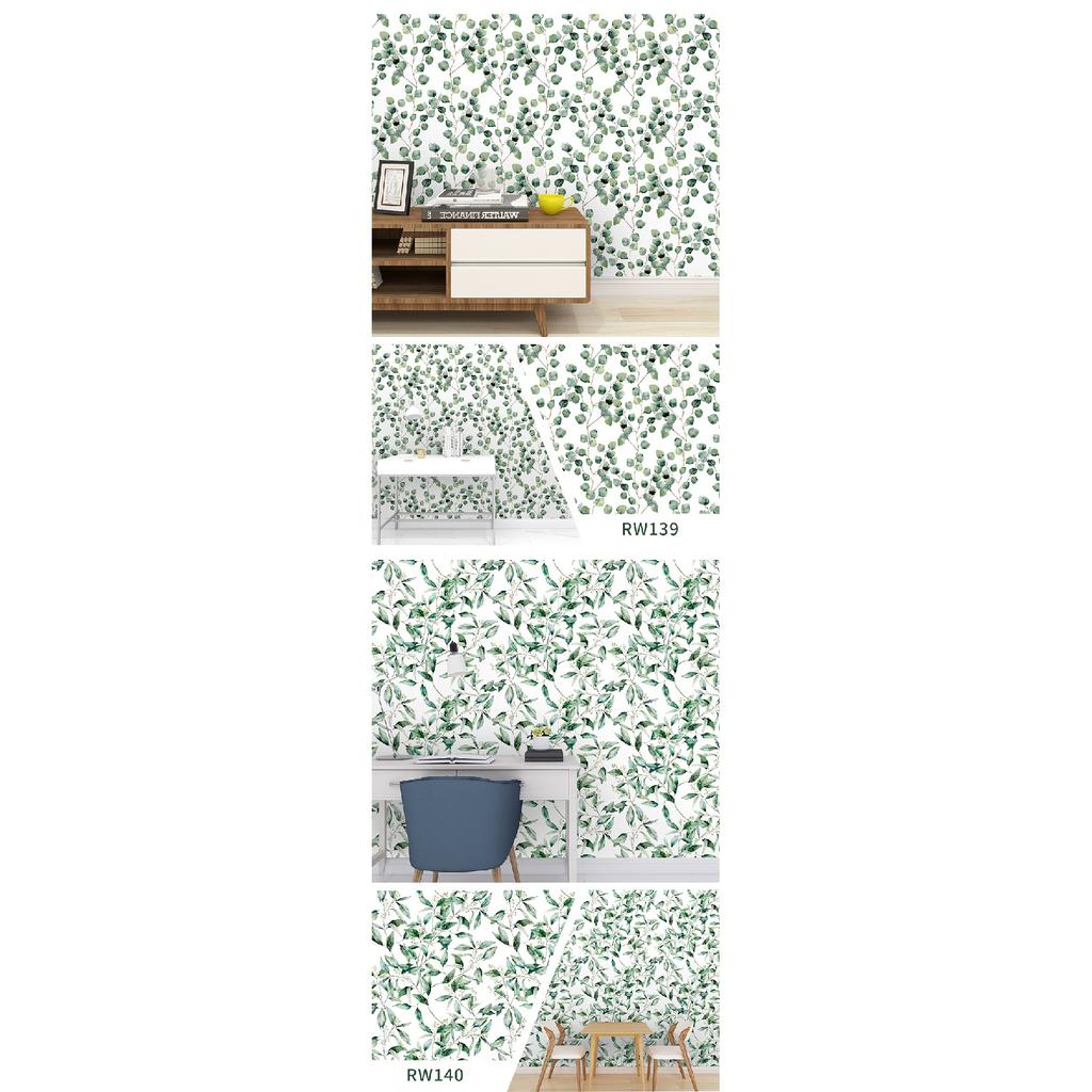 Removable Seamless Self-Adhesive Wallpaper for Living Room Background (Green Plants and Flowers)