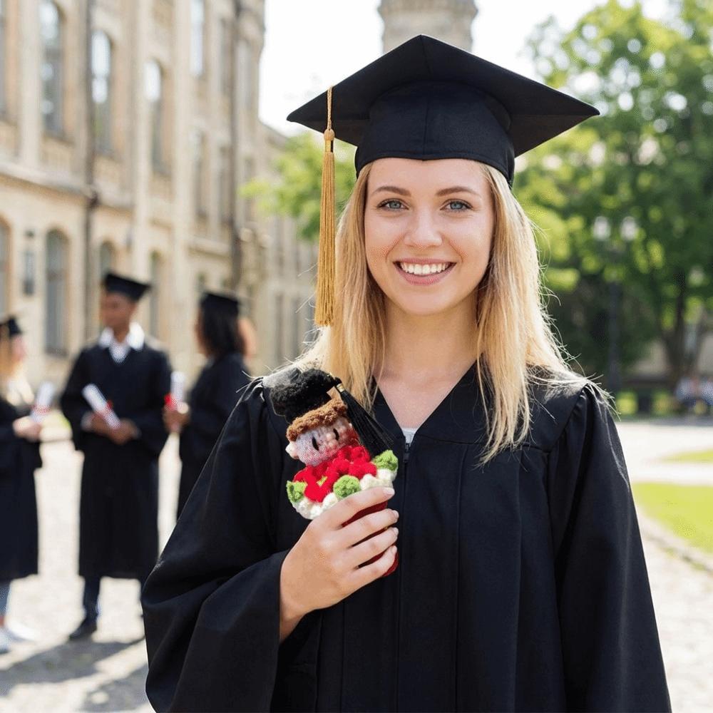 13cm Crochet Bouquet Cute Doctor Hat Bouquet Doll Knitted Graduation Doll  Students Gift