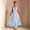 European and American Summer New Sexy V-neck Dress, Loose Holiday Style Split-ended Big Swing Dress for Women
