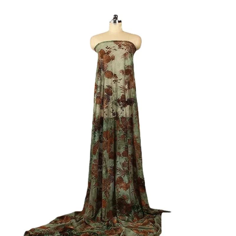 Tecido de Malha Flocado Verde Saree Africano Tecido de Tule Dirac Tecidos de Veludo Jacquard Tecido George Nigeriano para Vestido DIY Roupas