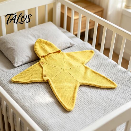 Fascia Comfort per Neonato Stella Marina Sacco Nanna per Bambino, Coperta Morbida Lavorata a Maglia per Tutto il Corpo con Cappuccio per Abbigliamento da Nursery per Neonato, Caldo per Dormire Anti-Calcio