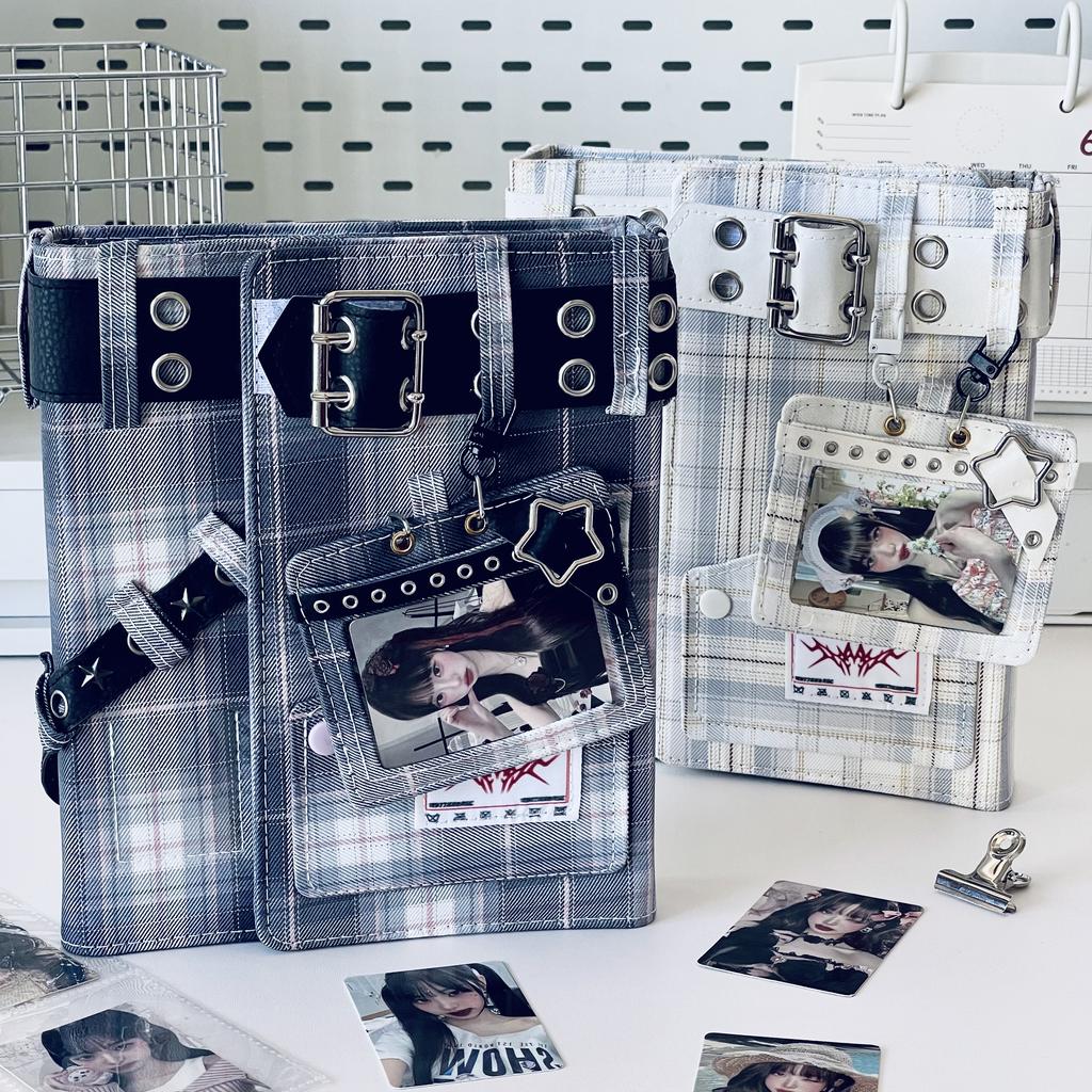 Y2K Denim Checkered A5 Photo Album - 4 Pocket Pages for For Kpop Idol Photocards, Polaroids & Instax Photo Storage