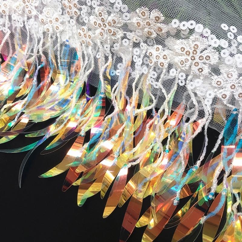 1 Yard Sequins Lace Sewing Garments Accessories DIY Fringe Mesh Tassel Embroidered Ribbon Sewing Craft for Dance Party