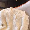Xiaoxiangfeng hollowed-out knitted cardigan women's spring and autumn new high-end foreign-style outer wear lace splicing sweater jacket