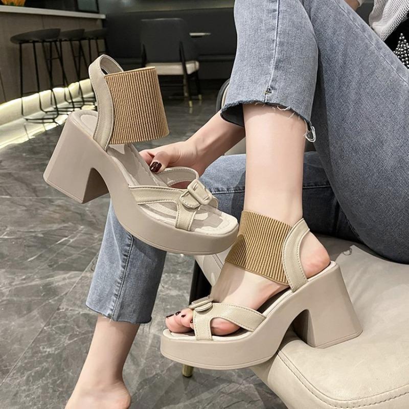 Fashion Shoes for Women 2025 High Quality Elastic Band Women's Platform Sandals Summer Dress Sandals Woman Heeled Sandals