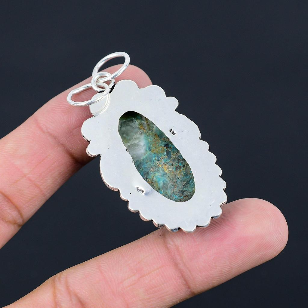 Chrysocolla Stone 925 Sterling Silver Daughter Engagement Bezel Pendant Jewelry