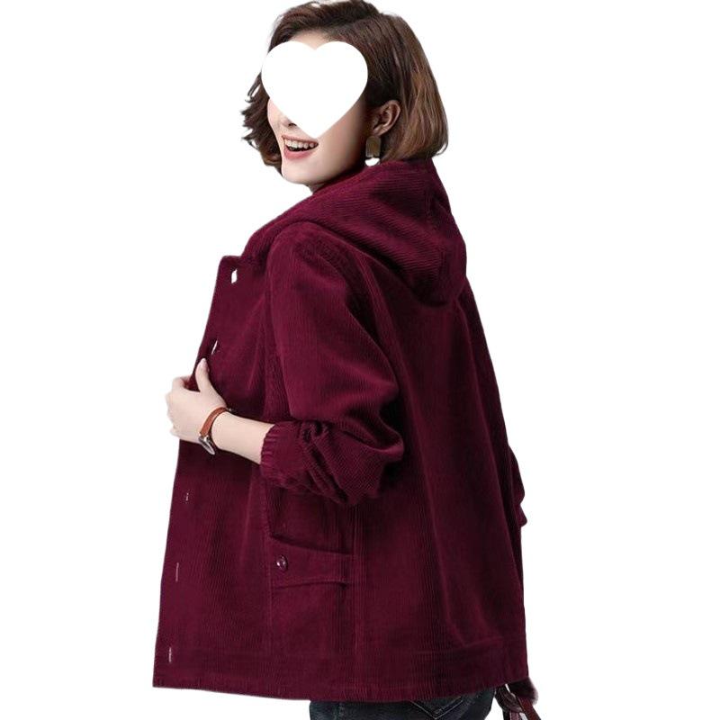 2025 Women's Slimming Corduroy Jacket: Spring/Autumn Casual Loose Fit for Middle-Aged and Elderly Mothers