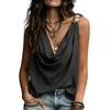 Women Vest V-Neck Sleeveless Loose Fit Camisole with Pleated Front Asymmetrical Collar Metallic Detail Ruffled Tank Tops