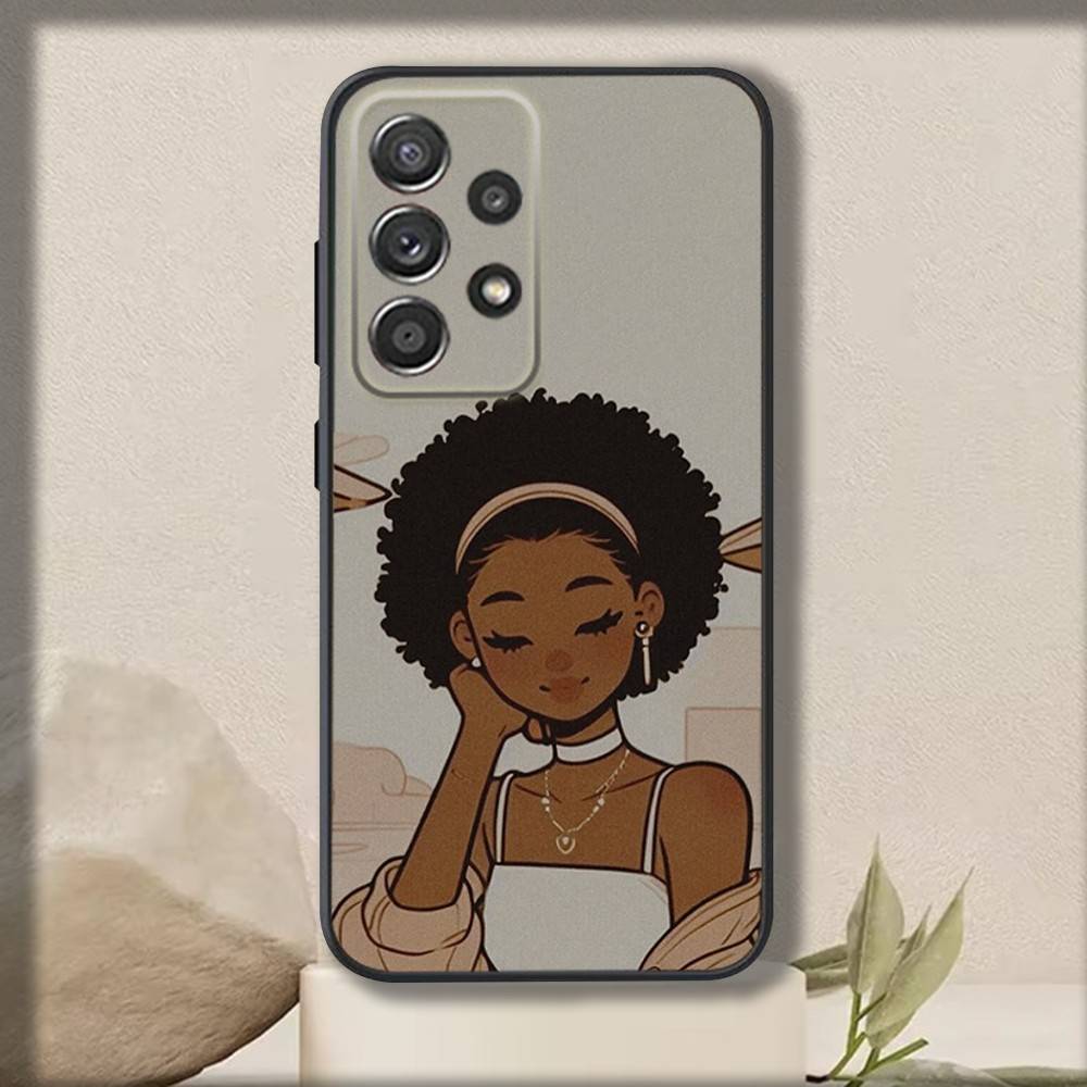 

A-Afro Black Girl Phone Case For Samsung S 25,24,23,22,30,21,10,9,Ultra,Plus,Lite,FE,4,5 G Soft Black Case Samsung S22plus5G