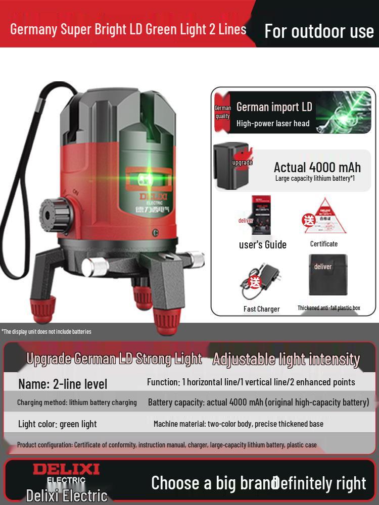 Delixi Electric High Precision Infrared Laser Level with Automatic 2/35 Line Leveling for Outdoor Use
