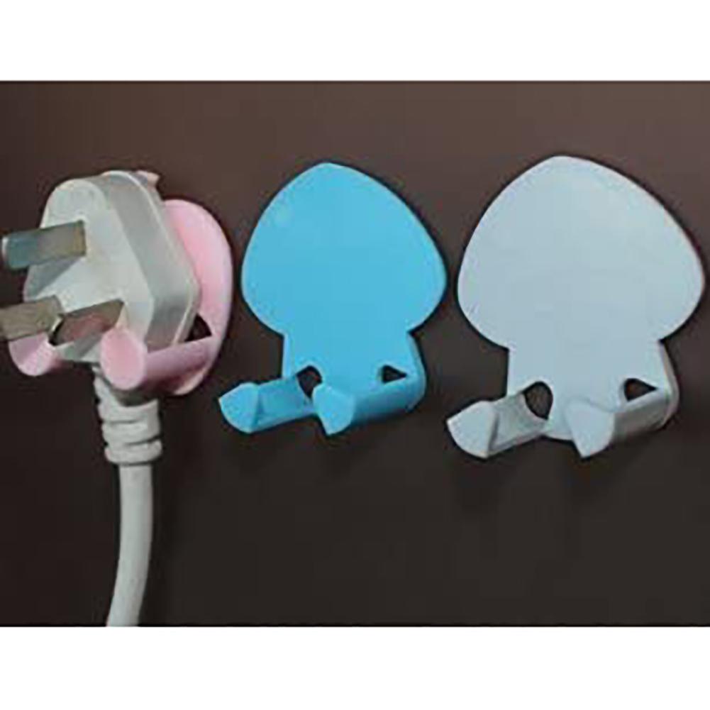 Multi Functional Wall Plug Holder Self Adhesive Storage Hook Home Kitchen Hanging Decor Pink