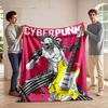 A Skeletal Cyberpunk Rock Figure with Guitar, Microphone, and Bold Colors. for All Seasons Blanket Lunch Break Throw Gift