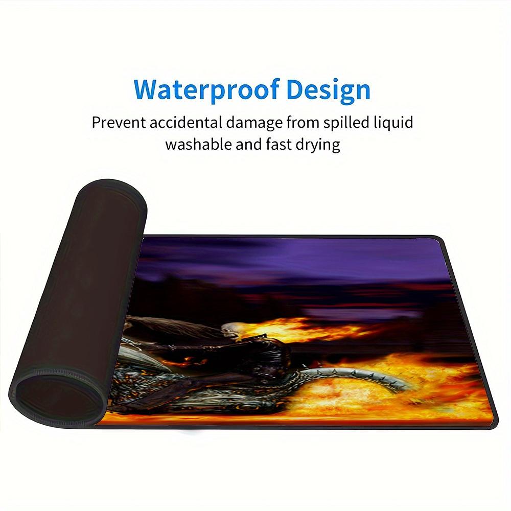 1pc Large Gaming Mouse Pad, UV Reactive Non-Slip Desk Mat, Washable PolyesterGhost Rider FlamesComputer Pad with Vibrant Game Machine Print,