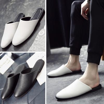 2024 Erkek Modası Deri Terlikler Slip-On Lazay Yarım Terlikler Erkek İngiliz Stili İç ve Dış Mekan İş Terliği Kişilik