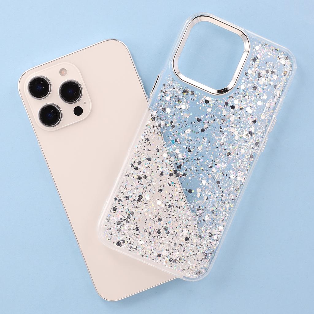 For iPhone 16 Pro Case Epoxy Design Electroplating Soft TPU Phone Back Cover Large Lens Cutout