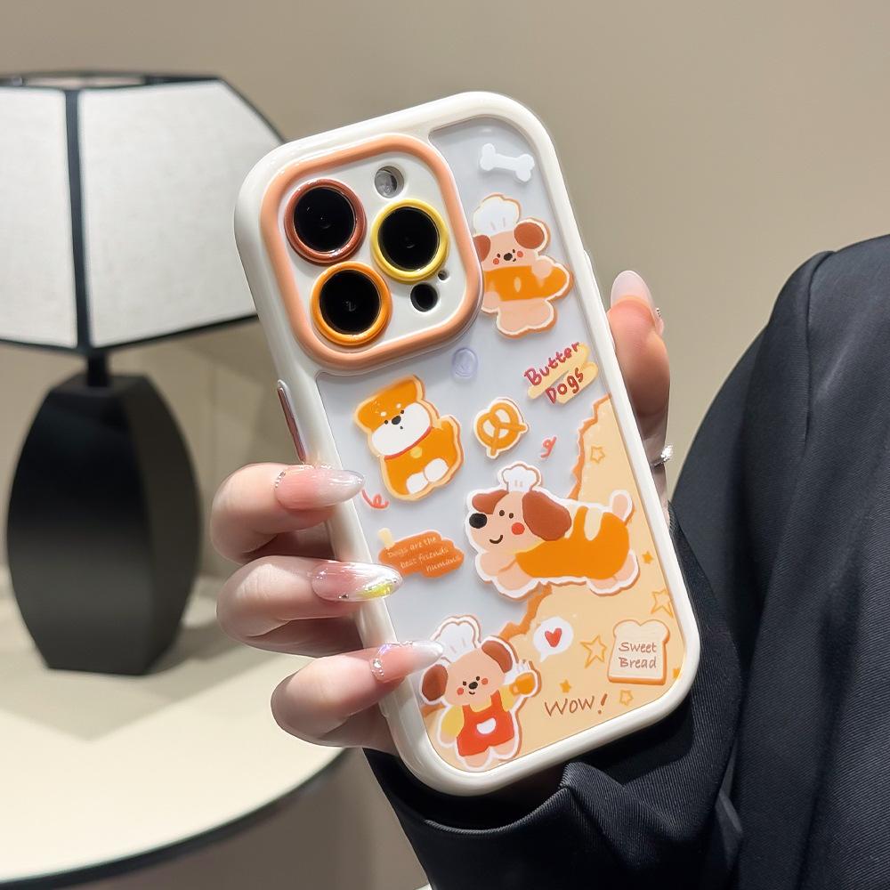 For Apple 16Promax mobile phone case with bracket iPhone15ins wind dachshund 13 cream case 11