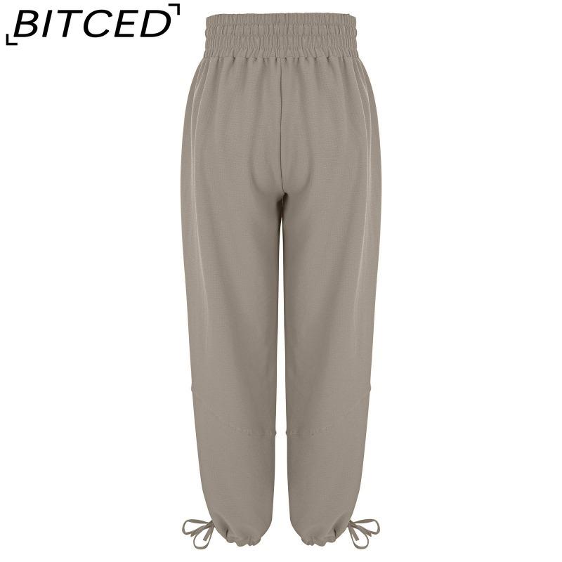 BITCED 8 Color Women High Elastic Waist Trousers Wide Leg Loose Pants Deep Vest Pleated Ankle Pockets Solid Color Soft Ladies Casual Pants