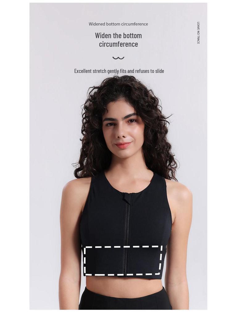 High-Impact Lycra Sports Bra with Front Zipper and Fixed Cups