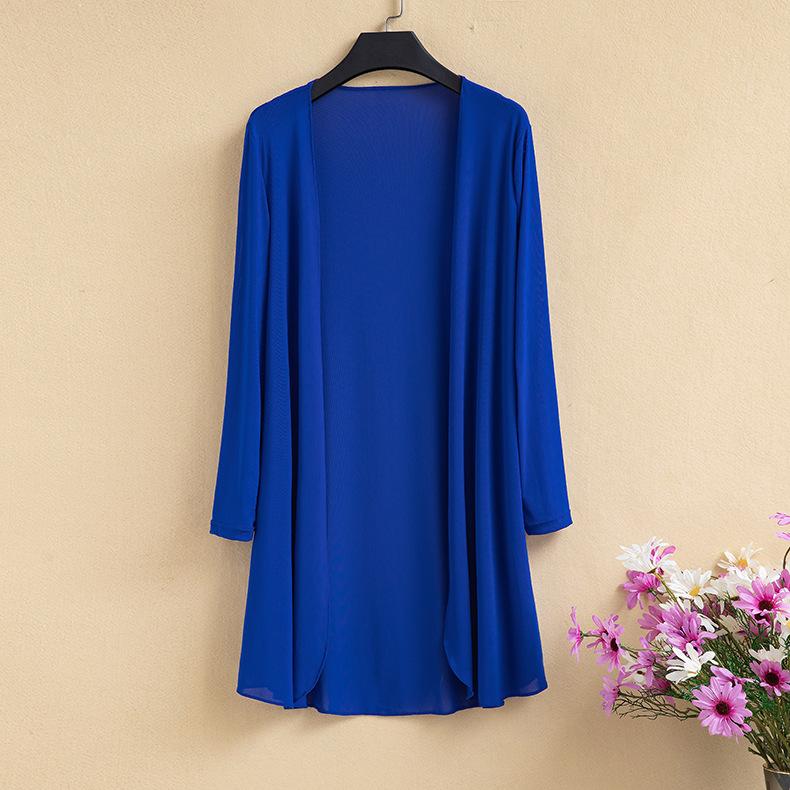 WTEMPO Ice Silk Cardigan met Mesh Dun Air-conditioning Shirt Zomer Zonbescherming Shirt Dames Losse Mid-Lengte Sjaal Jas ?XL blauw
