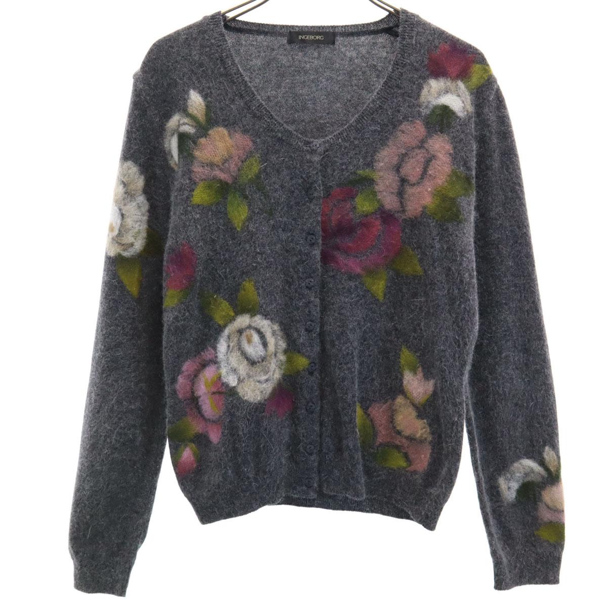 

INGEBORG Сделано в Японии Ангора Смесь Цветочный Трикотажный кардиган с длинным рукавом S Женский Б/у