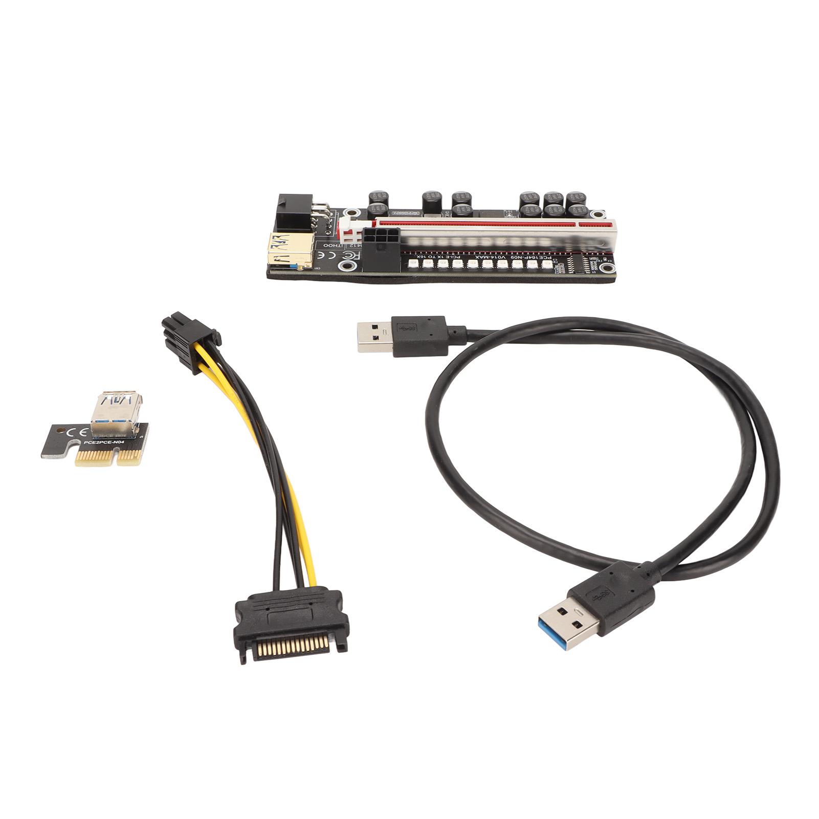 

Адаптер-райзер PCIE з живленням 6-pin Сумісний 1X 4X 8X 16X Інтерфейс PCIE Plug and Play USB чорний