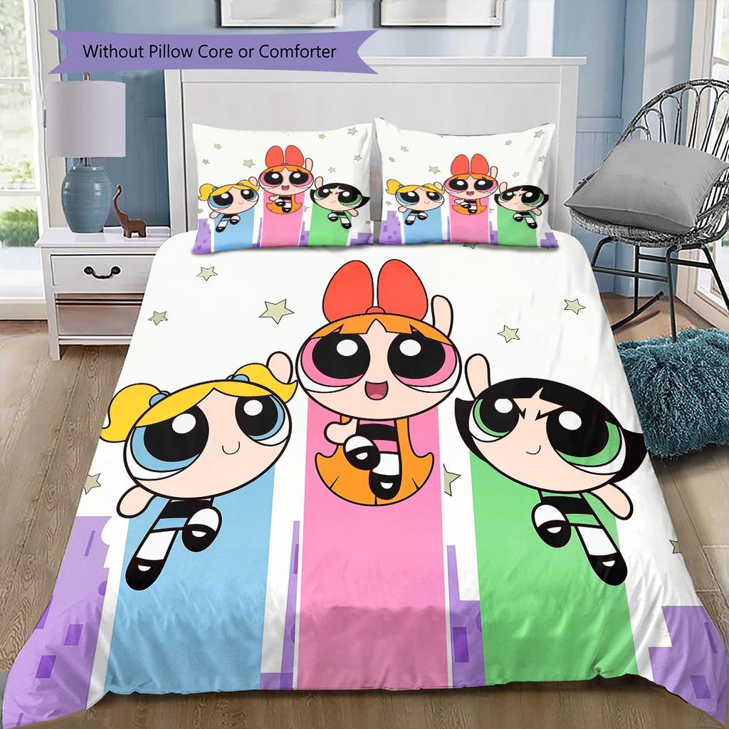 Rainbow The Powerpuff Girls Bedding Set, 1 Duvet Cover & 2 Pillowcases, Colorful Home Decor, Perfect Gift