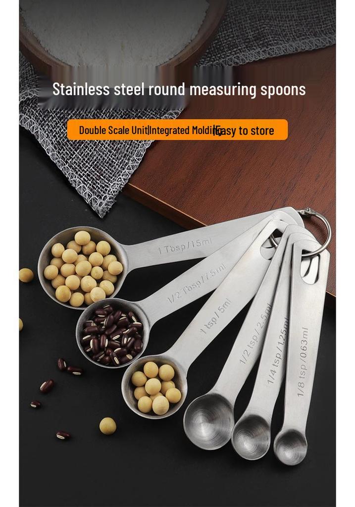 Stainless Steel Round Measuring Spoon Set for Coffee, Baking, and Milk Powder