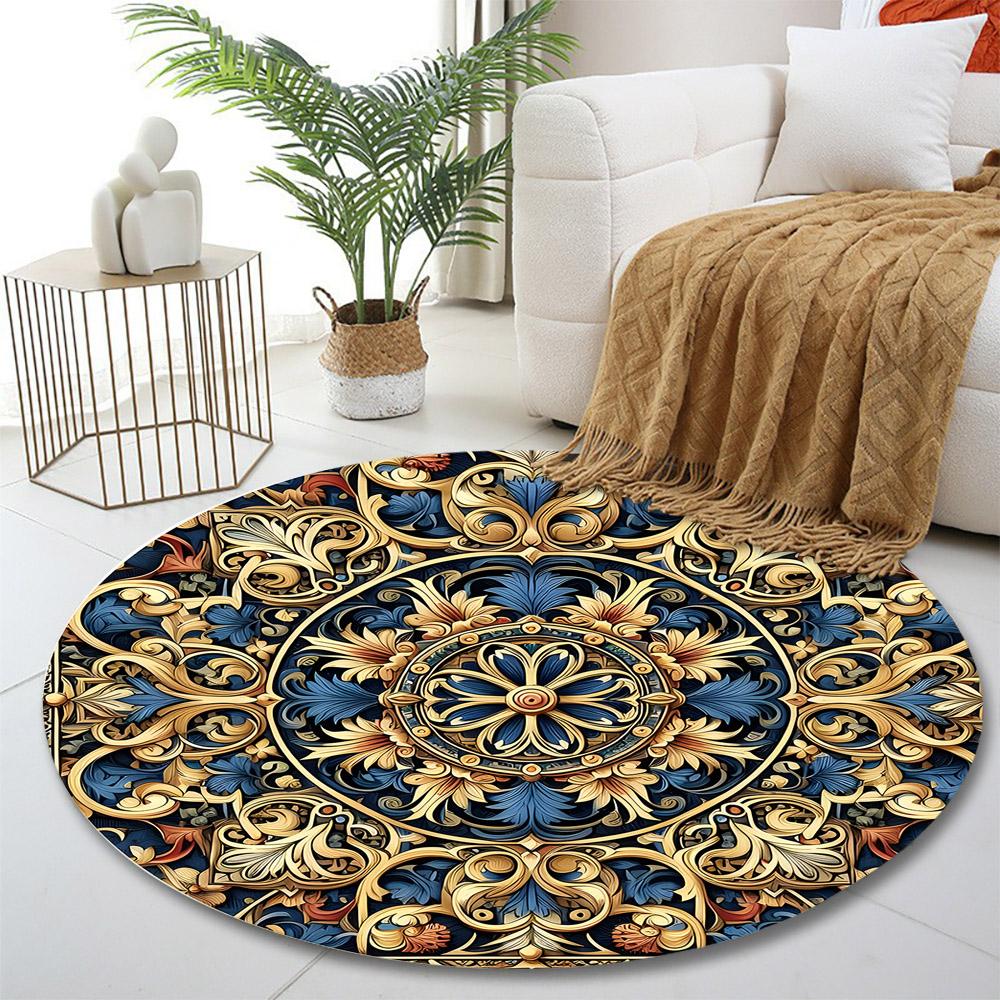 Elegant Floral Mandala Design Rug Print round rug, living room, bedroom, playroom carpet, non slip floor mat, gift