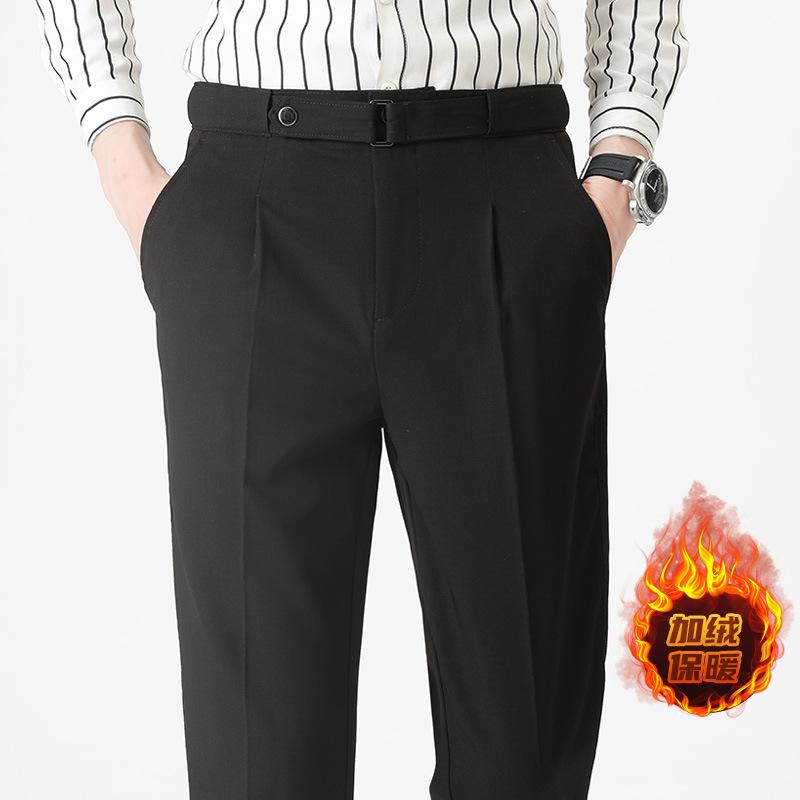 Winter fleece thickened men's casual pants with belt fashionable young men's nine-point pants fleece trousers