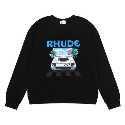 Amerikansk trendy mærke RHUDE F1 formel racerbil print høj gramvægt ren bomuld frotté mænd og kvinder par rund hals sweater