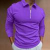 Zipper Striped Long Sleeved Men's Polo Shirt