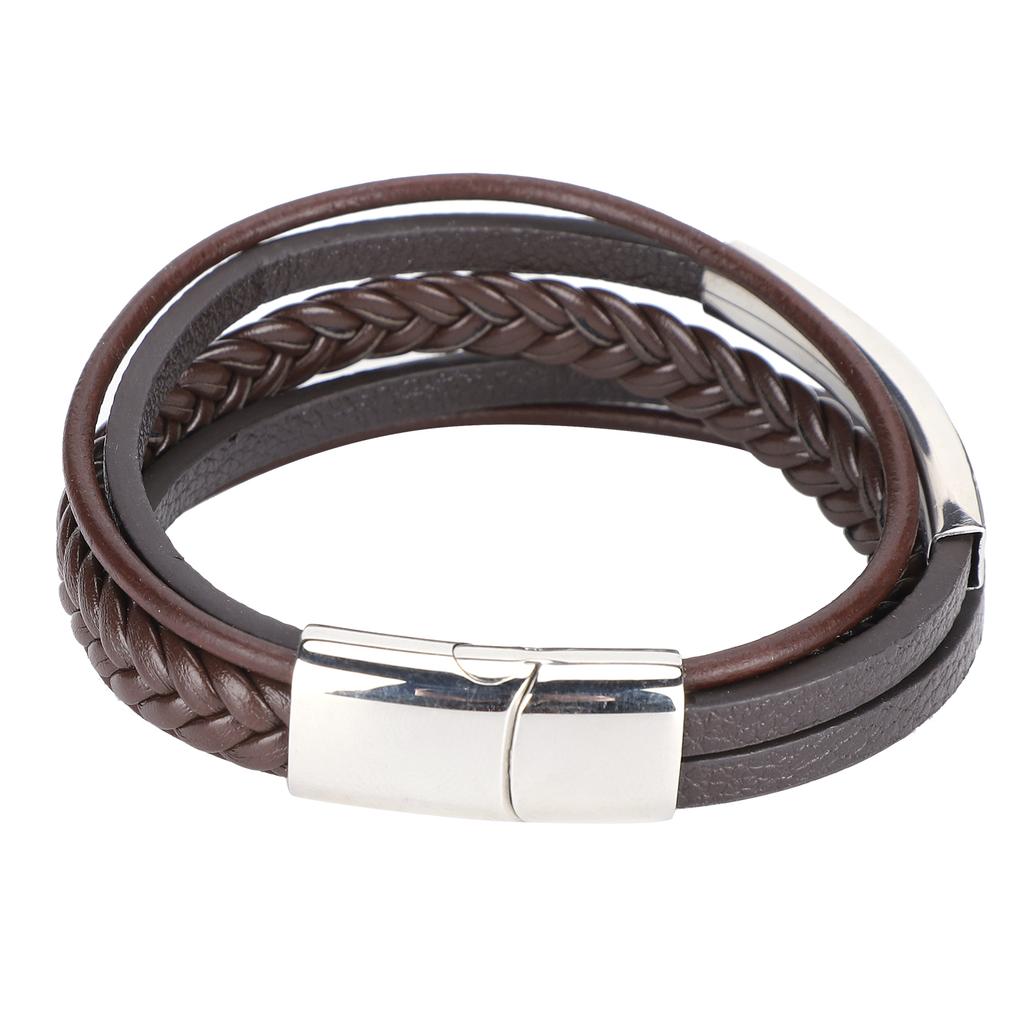20.5cm Men MultiLayer Bracelet Woven Bracelet Hand Wristband with Magnetic Buckle(Black )