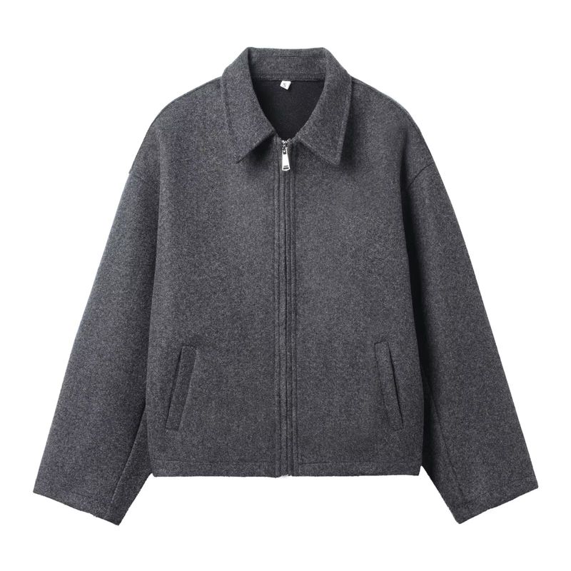 

Новинки Женская одежда Zr Европейский и американский стиль Внешнеторговая мода Универсальное пальто из шерсти с лацканами и длинными рукавами, украшенное карманом Dark gray S