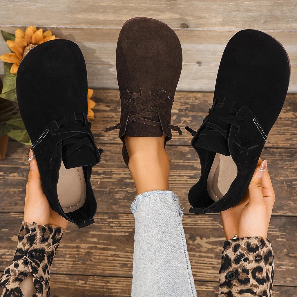 Fashion 2025 Spring New Women's Flat Shoes Fashion Round Toe Flats Lightweight Lace-up Single Shoes Outdoor Casual Shoes Size 36-43