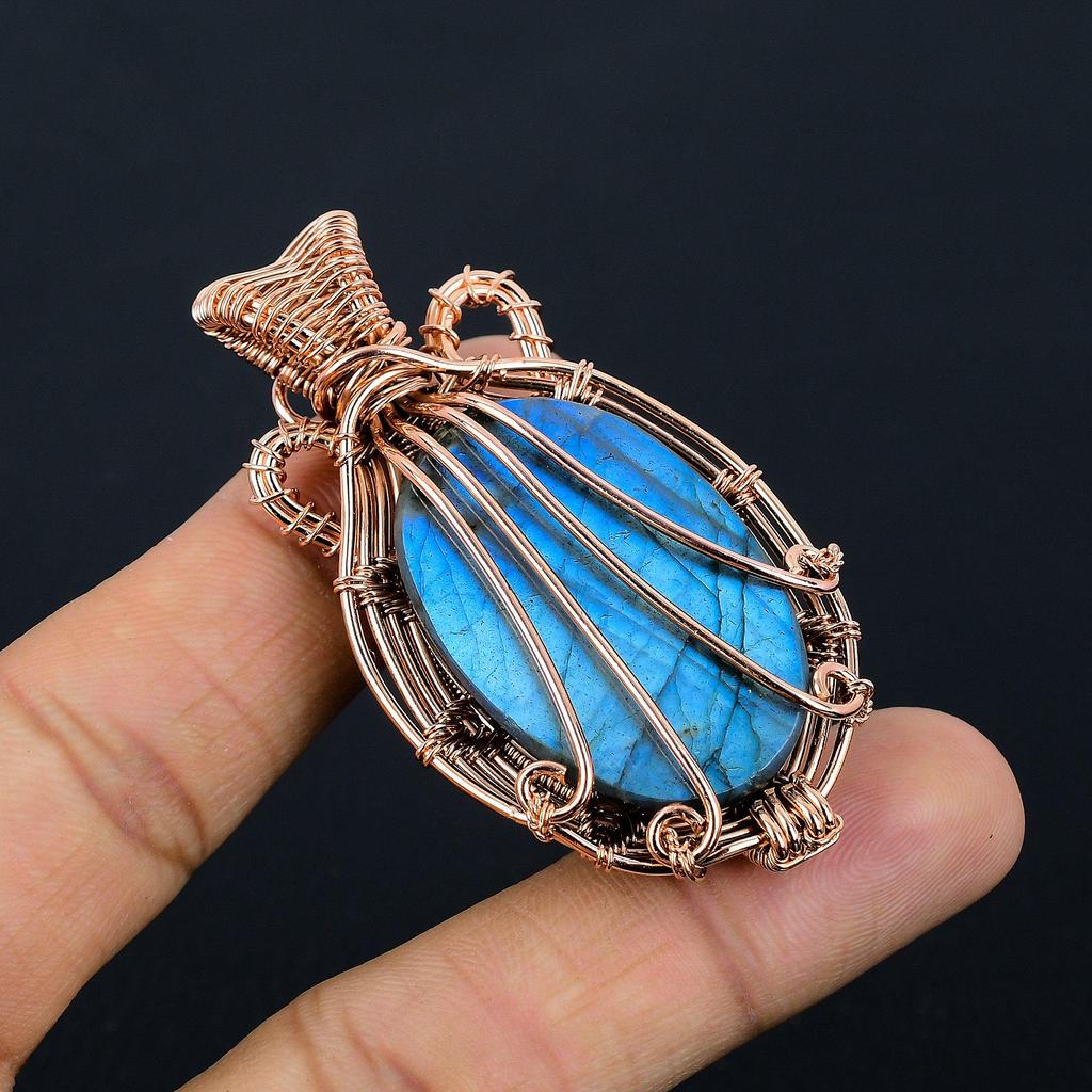 Labradorite Pendant, Handmade Gemstone 999 Copper Wire Wrapped Pendant Antique Jewelry, For Gift Silver Jewelry