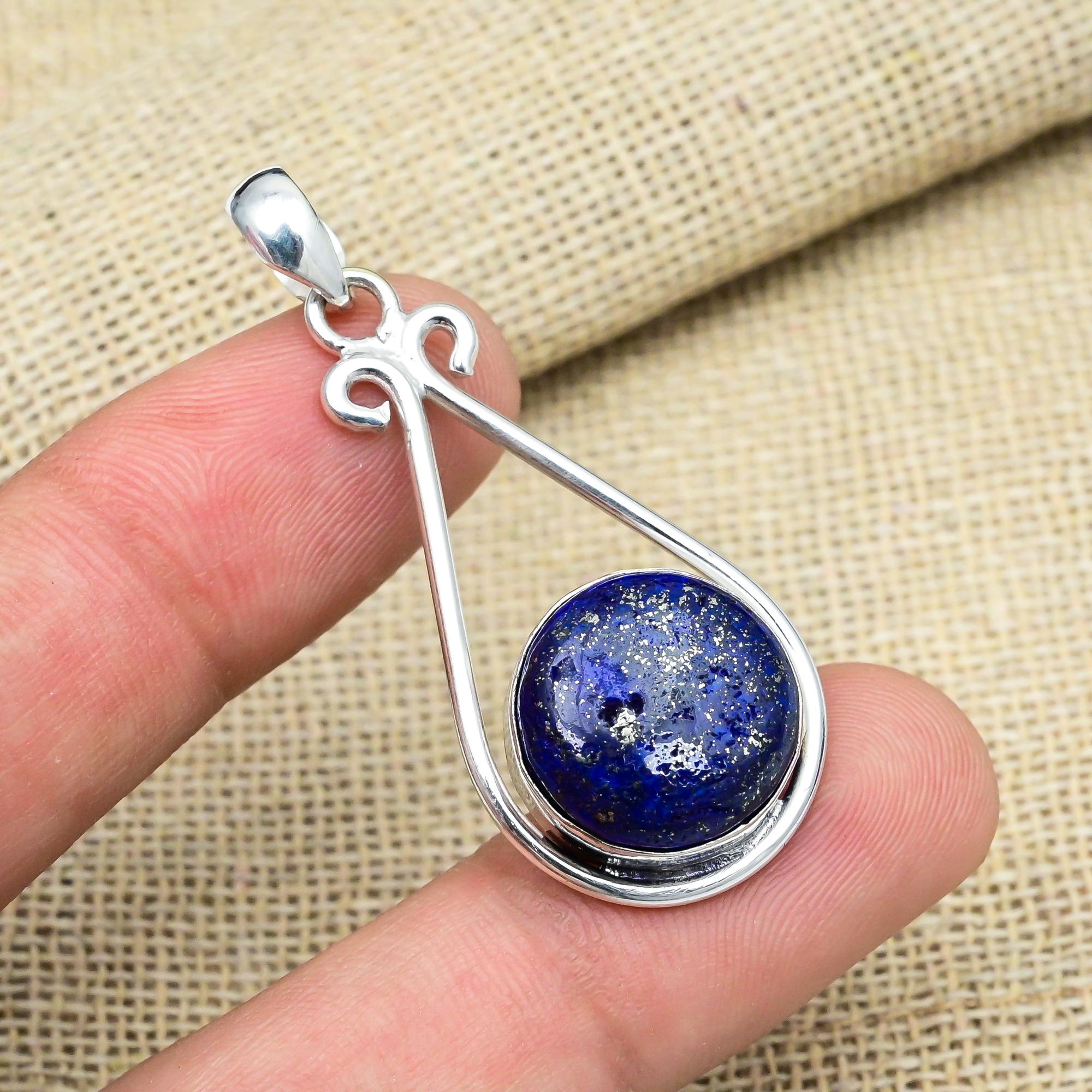 

Lapis Lazuli Gemstone 925 Sterling Silver Jewelry Handmade Gorgeous Pendant For Wedding Gift 1.88 Inches синий