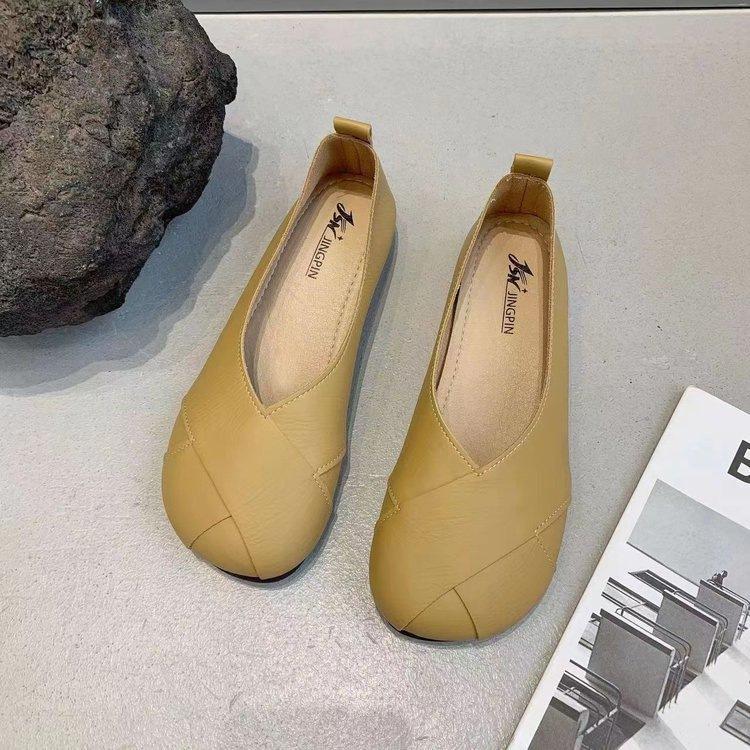 Flat-soled soft-soled Doudou shoes autumn new shallow mouth small single shoes pregnant women shoes single shoes 35 хаки