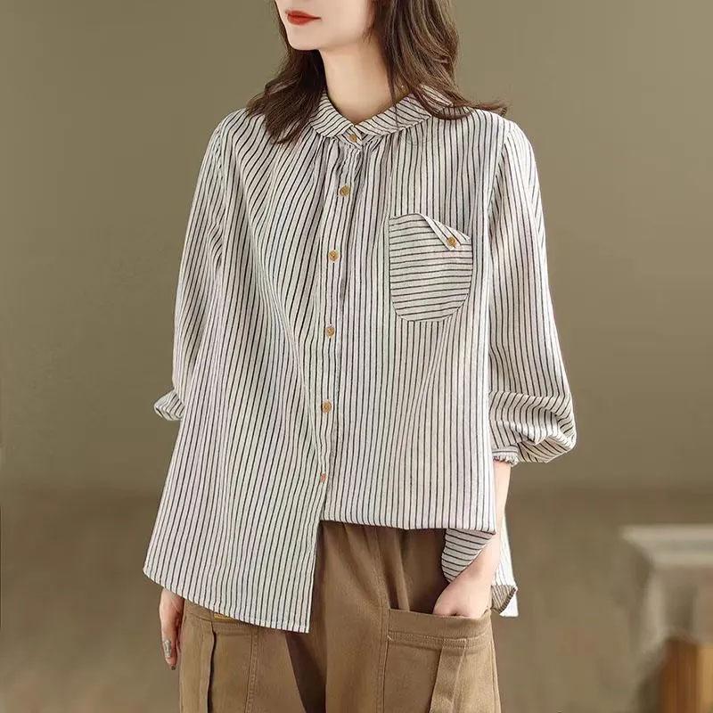 Shirt for Women Summer Plaid Cotton Loose Casual Long Sleeve Soft Loose Shirt Jaket Top