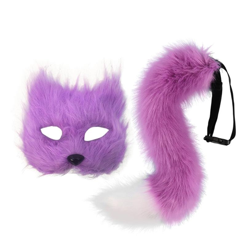 Foxes Costumes Cosplay Foxes Mask Cats Half Face Mask Foxes Tail Set Halloween Animal Fancy Costume Accessories Kit