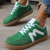 Fashion Spring Autumn Green Lace Up Sneakers Women Fashion Faux Suede Round Toe Sports Shoes Woman Sewing Striped Flats Shoes Female