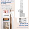 Small Bathroom Storage Cabinet Cabinet, Over The Toilet for Skinny Rack Corner Floor, Narrow with Paper Dispenser, Trash Can & Shelves (White)