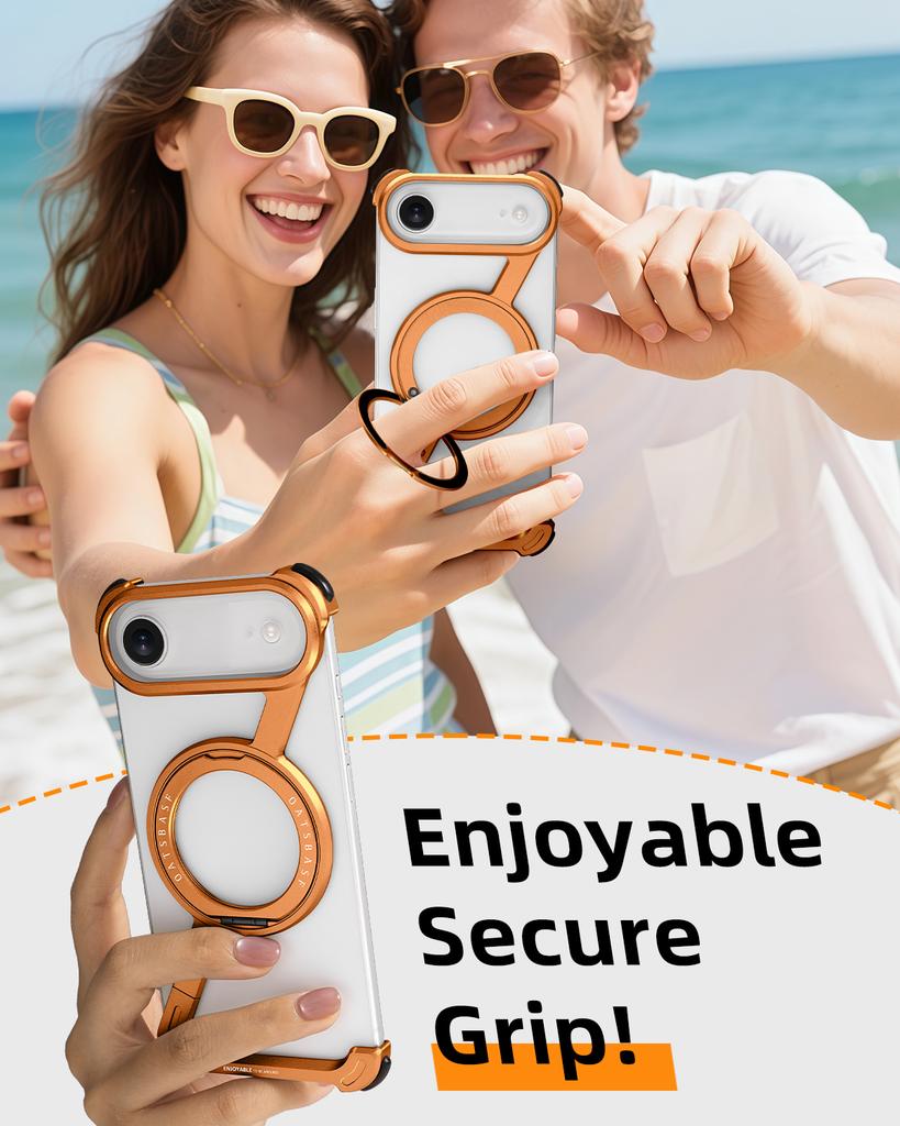 Oatsbasf Μεταλλική Θήκη Κινητού Χωρίς Πλαίσιο για iPhone Air/17 Pro/Pro Max/17 με Περιστρεφόμενη Βάση Δακτύλιο 360° Αντικραδασμική Θήκη με Προφυλακτήρα